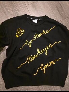 Black Crewneck Sweater with Gold Script Embroidery
